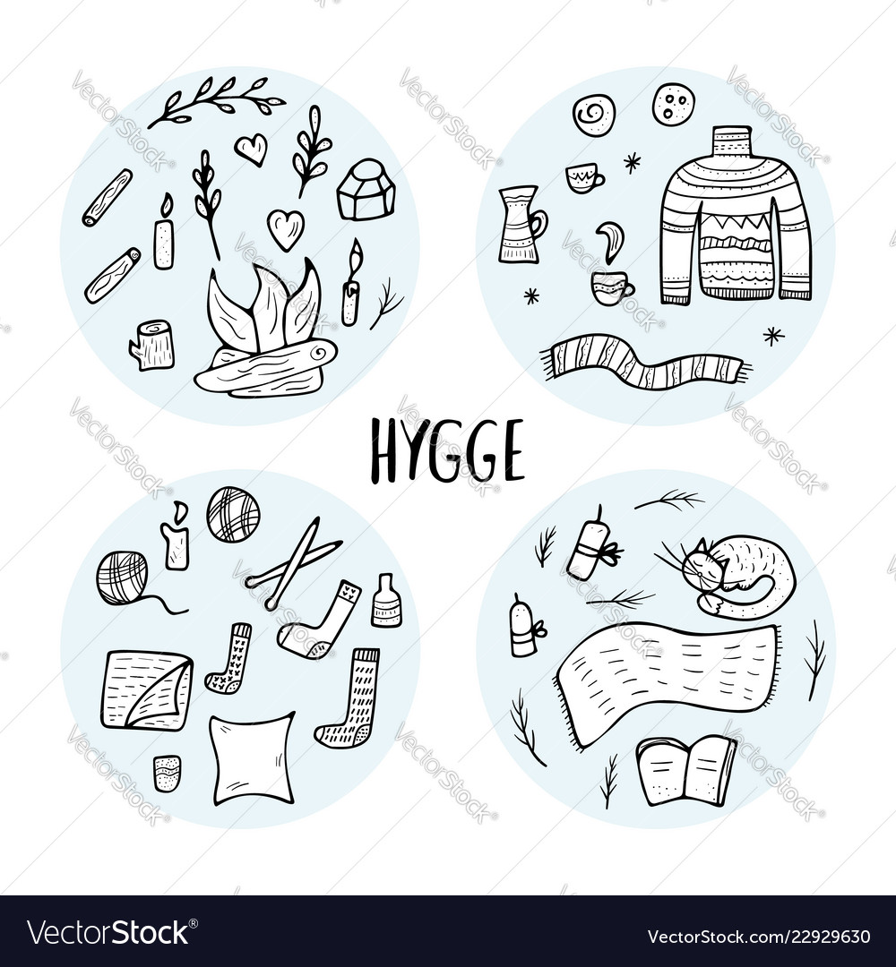 Hygge concept isolated symbols