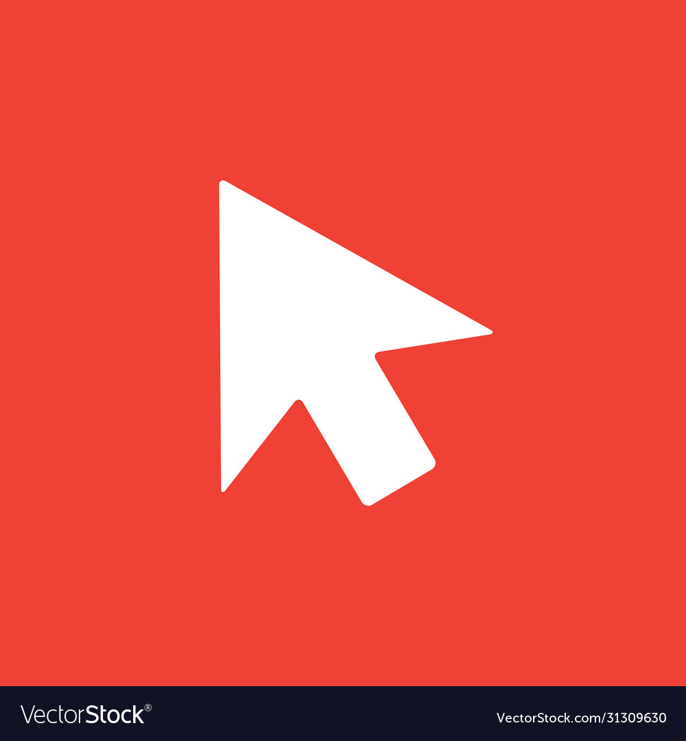 Mouse cursor icon on red background flat style vector image Mouse cursor icon on red background flat style