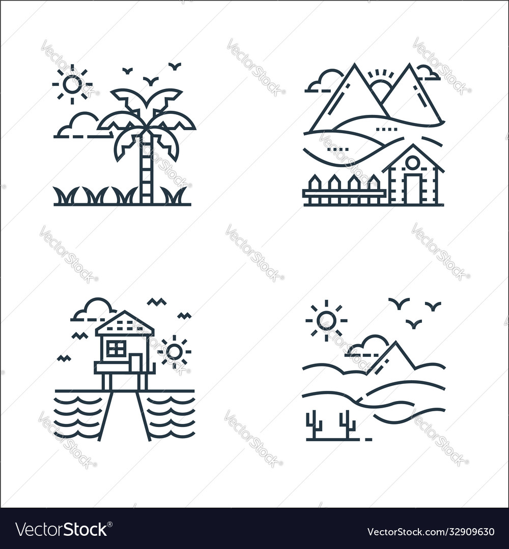 Nature and landscape line icons linear set vector image Nature and landscape line icons linear set