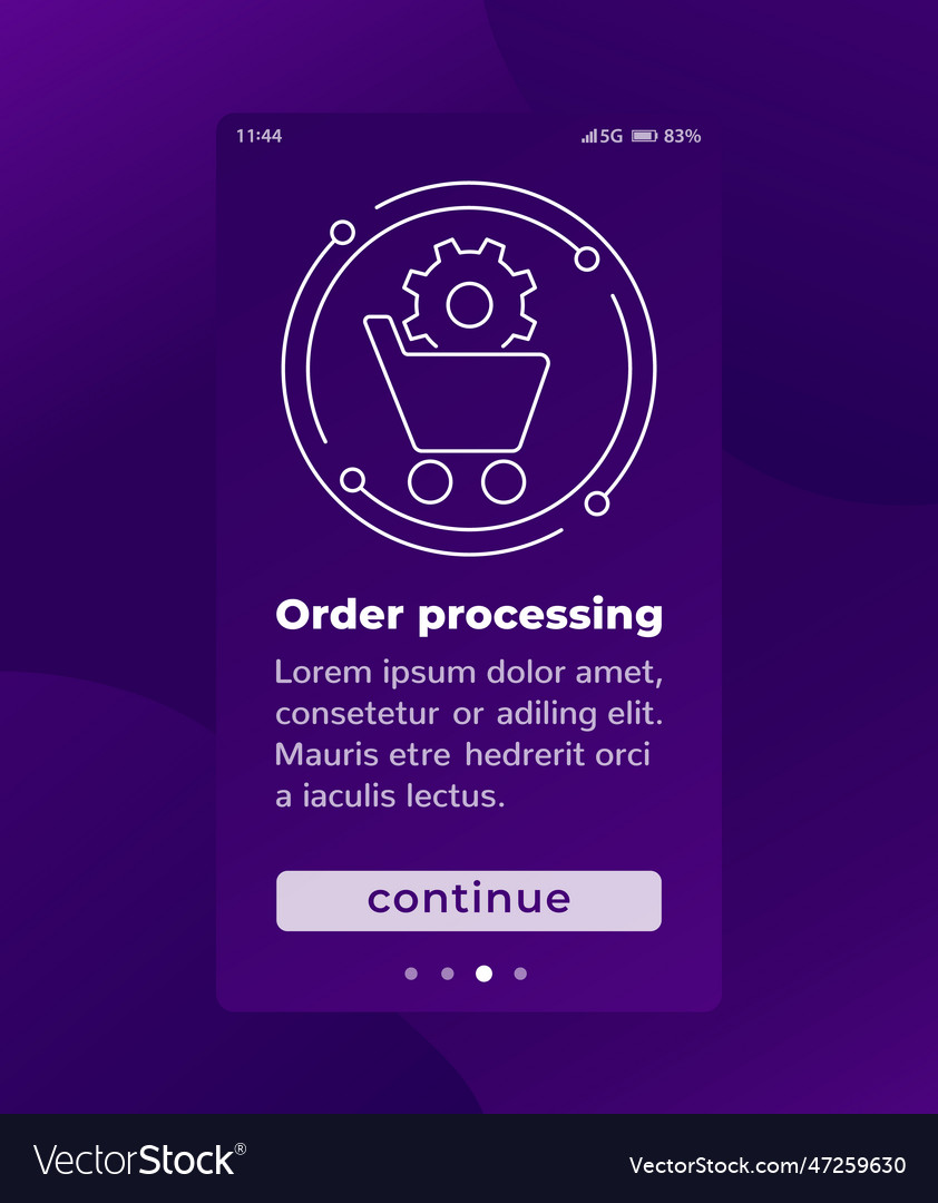 Order processing mobile app page screen