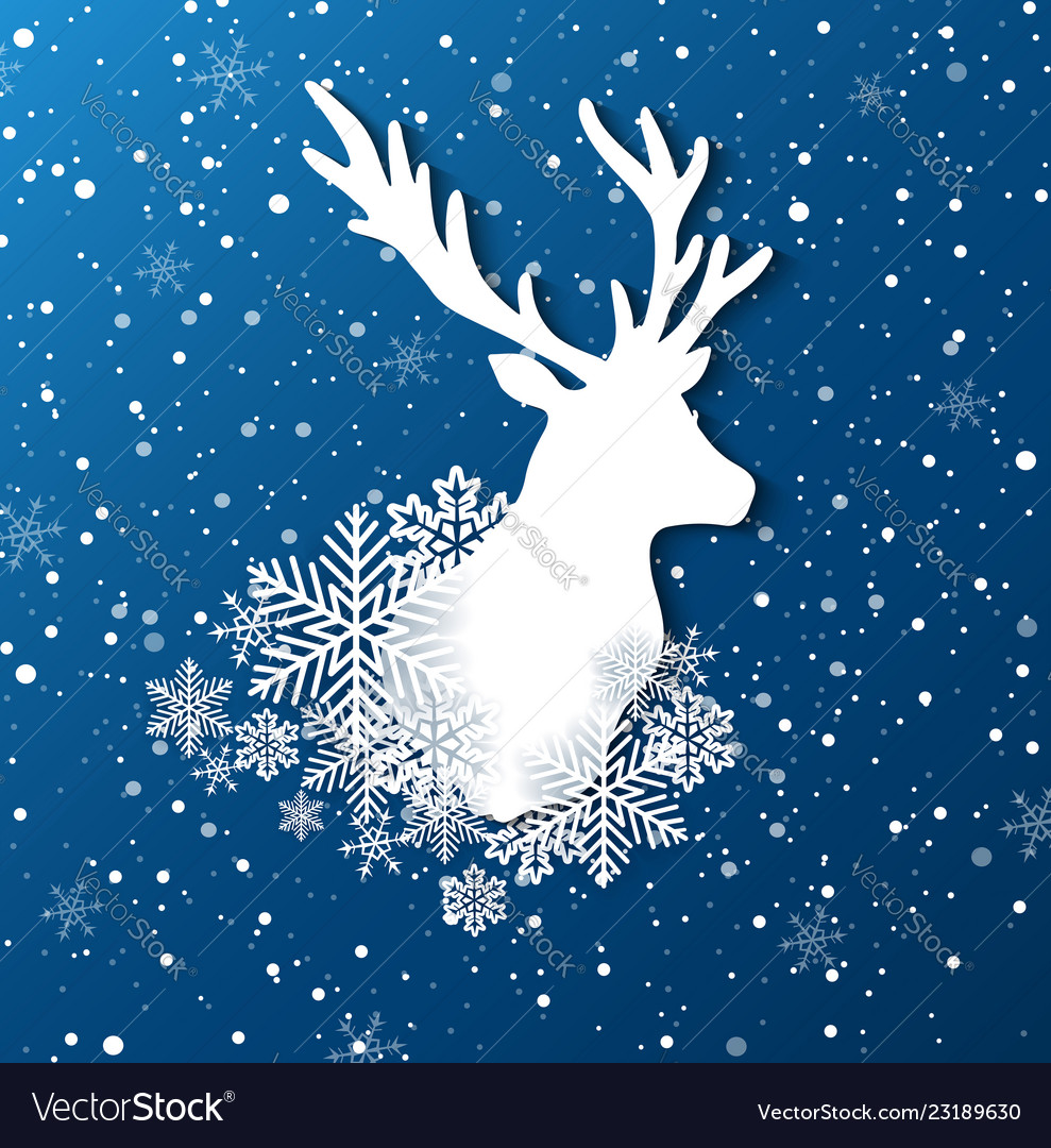 Paper silhouette of deer and snowflakes