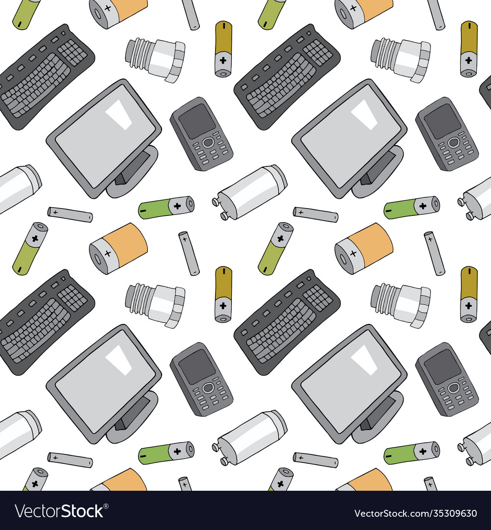 Seamless pattern with sorted e-waste garbage