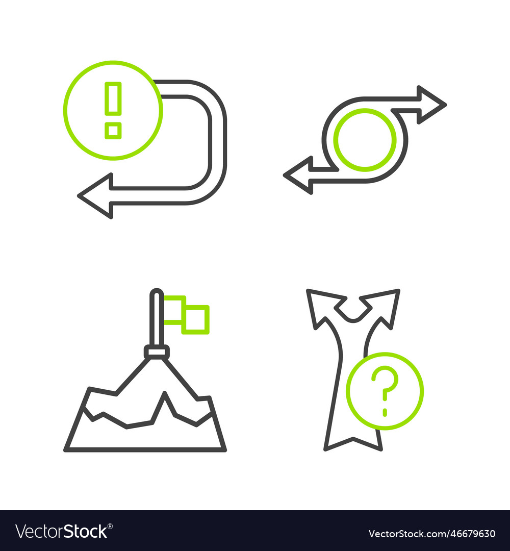 Set line arrow mountains with flag and icon vector image Set line arrow mountains with flag and icon