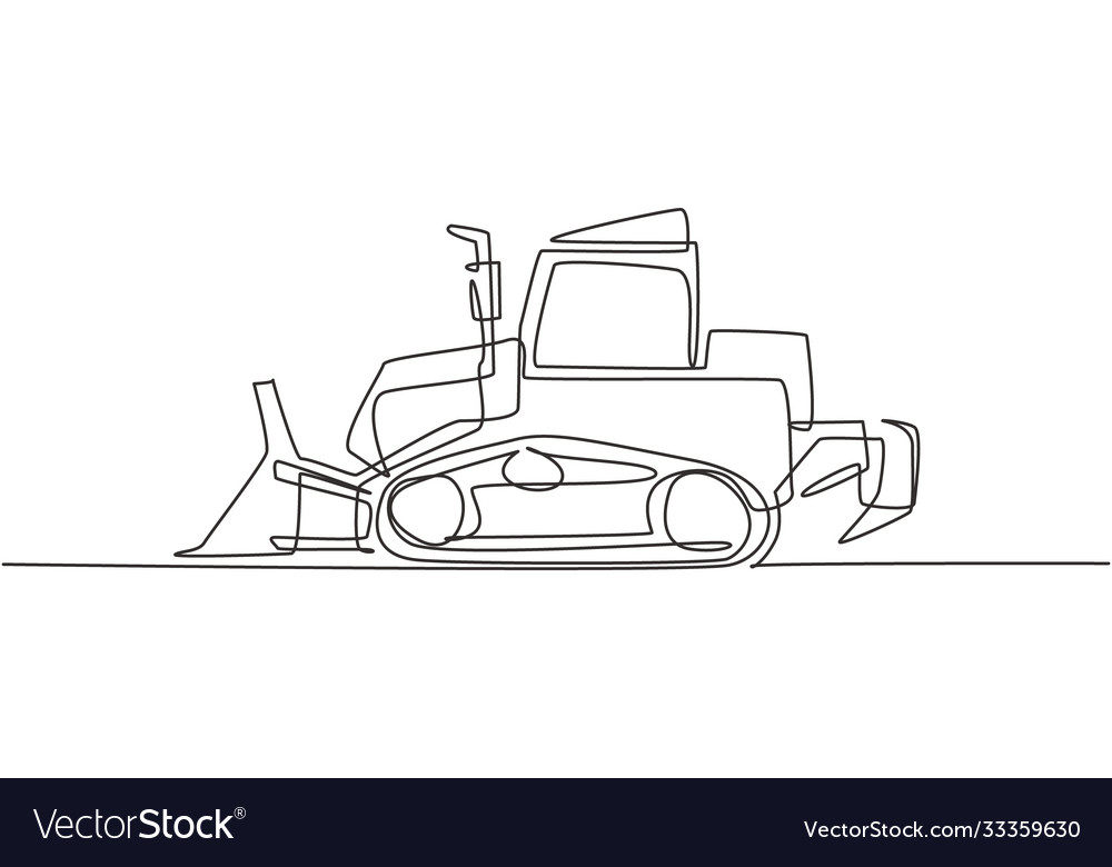 Single continuous line drawing bulldozer Vector Image