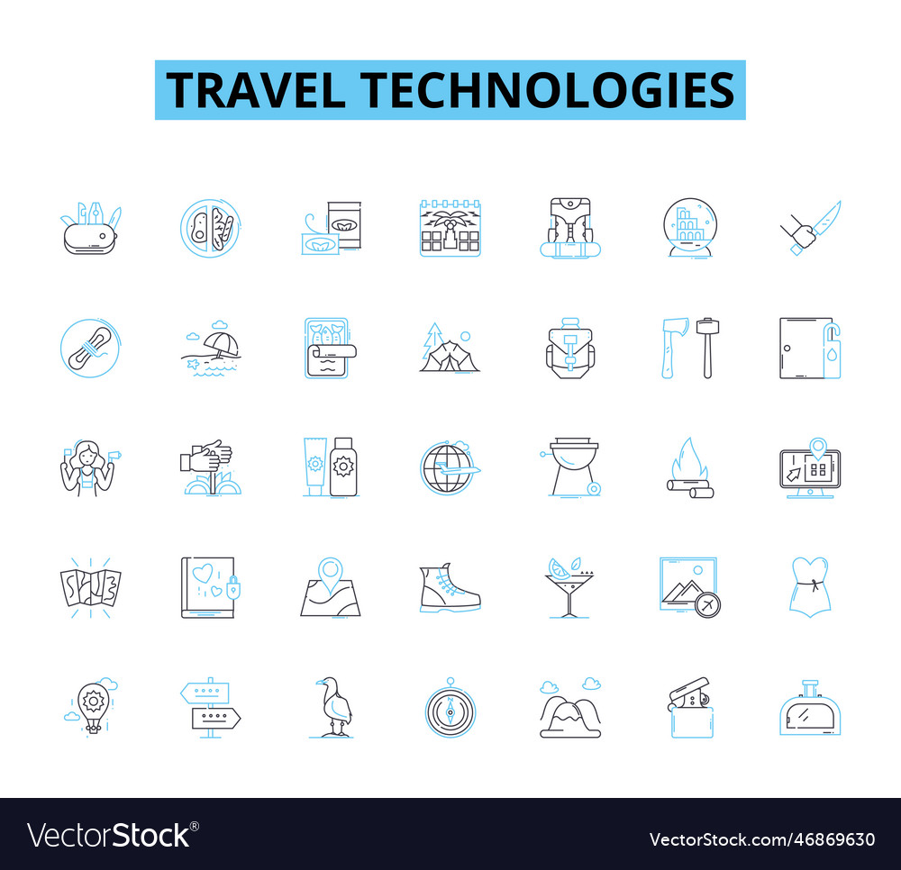 Travel technologies linear icons set geolocation