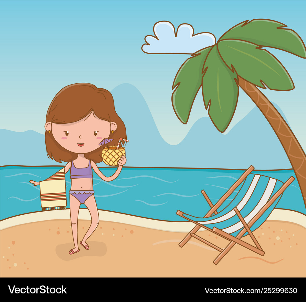 Young girl on beach scene Royalty Free Vector Image