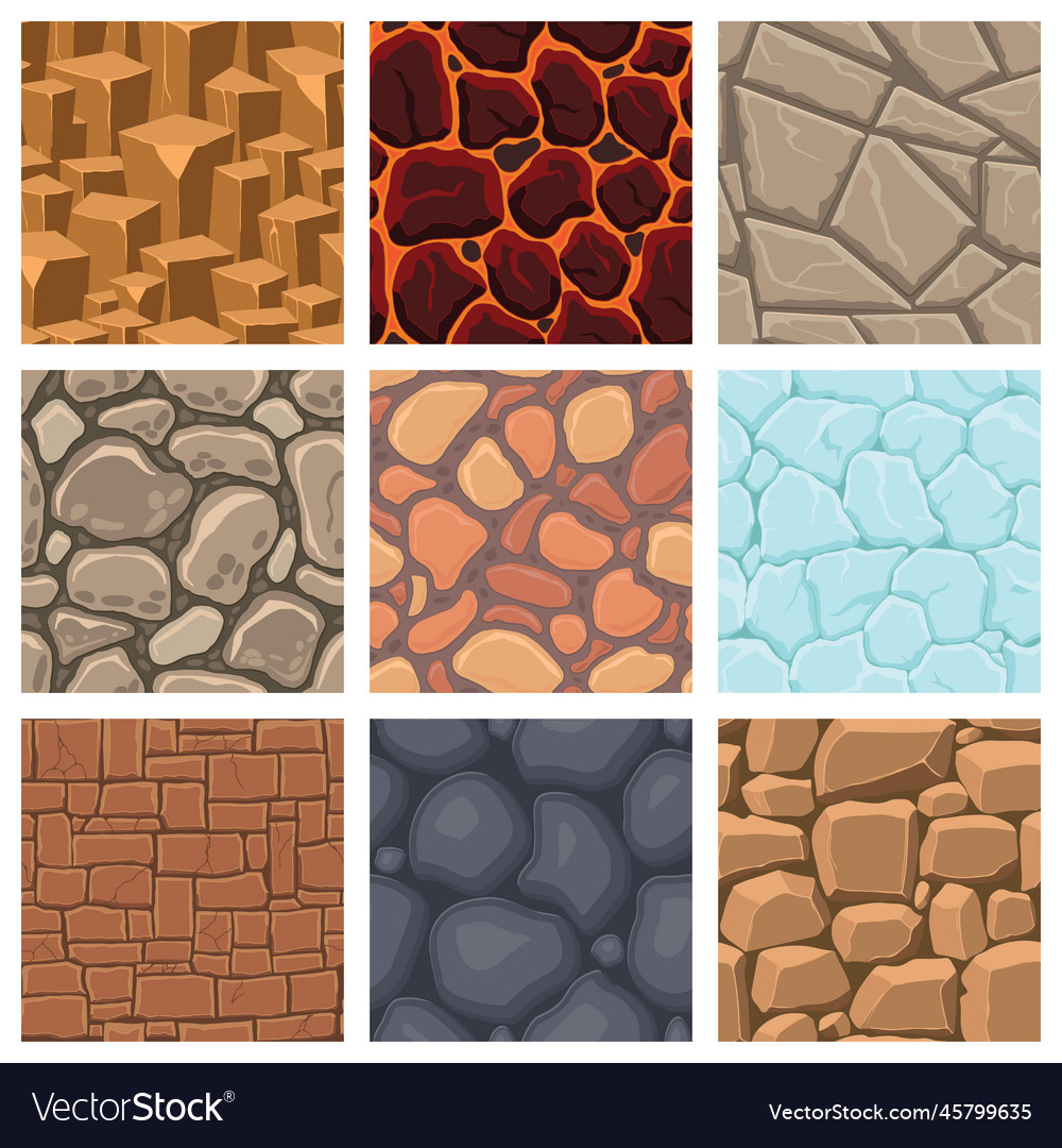 Cartoon game textures lava ice rocks and brick Vector Image