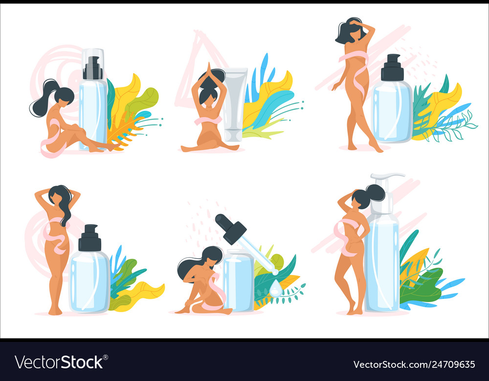 Zusammensetzung mit Frau und Kosmetik vector image Zusammensetzung mit Frau und Kosmetik