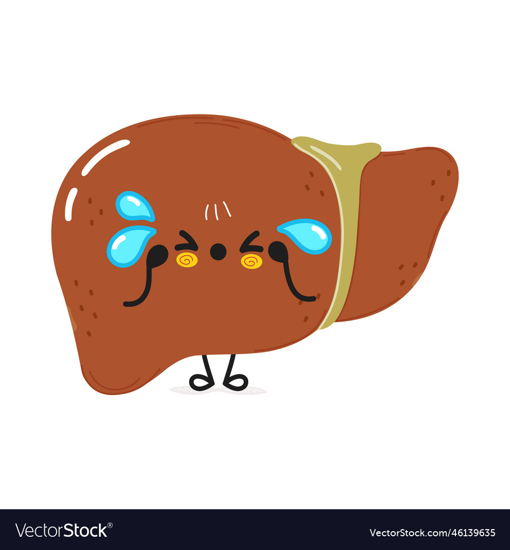 Cute sad liver character hand drawn cartoon Vector Image