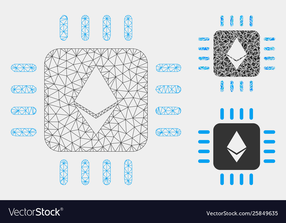 Ethereum processor chip mesh carcass model vector image Ethereum processor chip mesh carcass model
