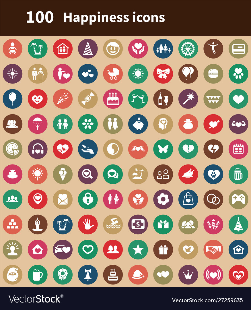 Happiness 100 icons universal set for web and ui