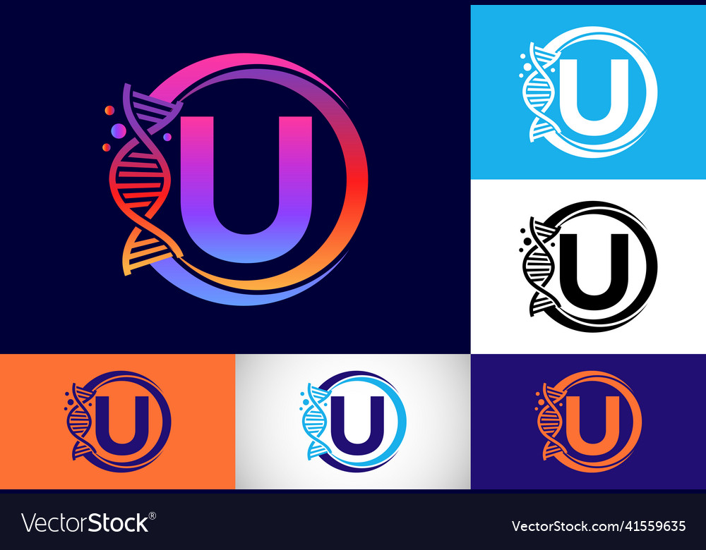 Initial u monogram alphabet in a circle with dna Vector Image Initial u monogram alphabet in a circle with dna