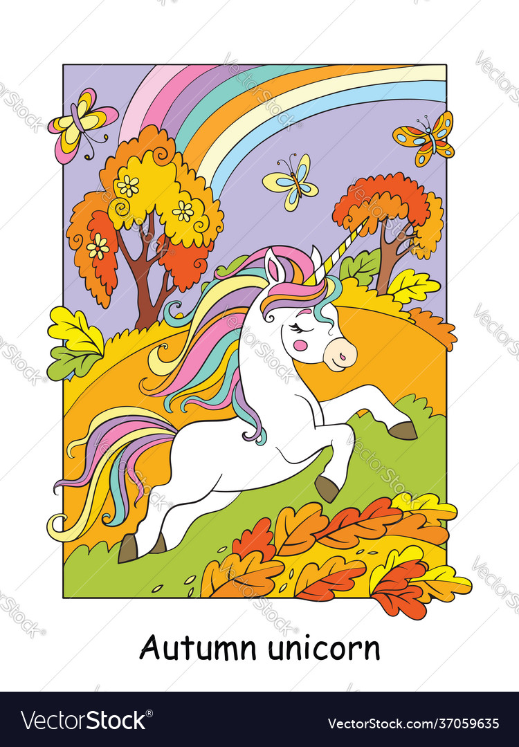 Running Unicorn in Autumn Forest