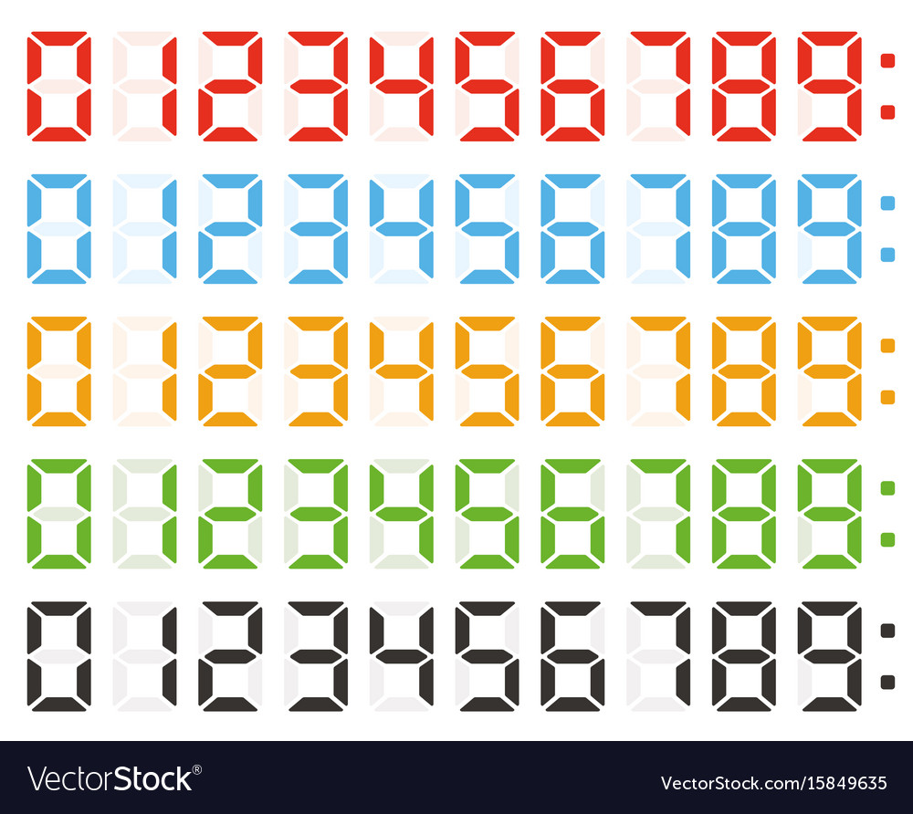 Set digital numbers led clock numbers Royalty Free Vector