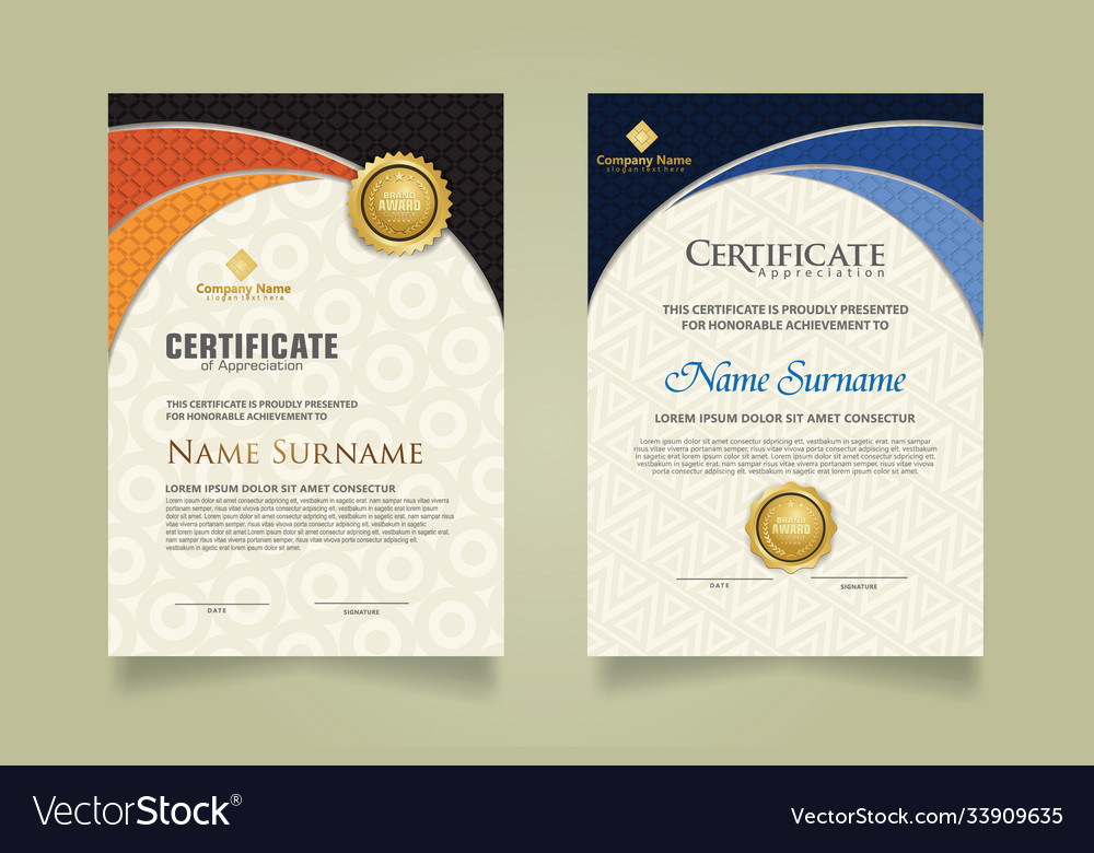 Set modern certificate template with realistic vector image Set modern certificate template with realistic