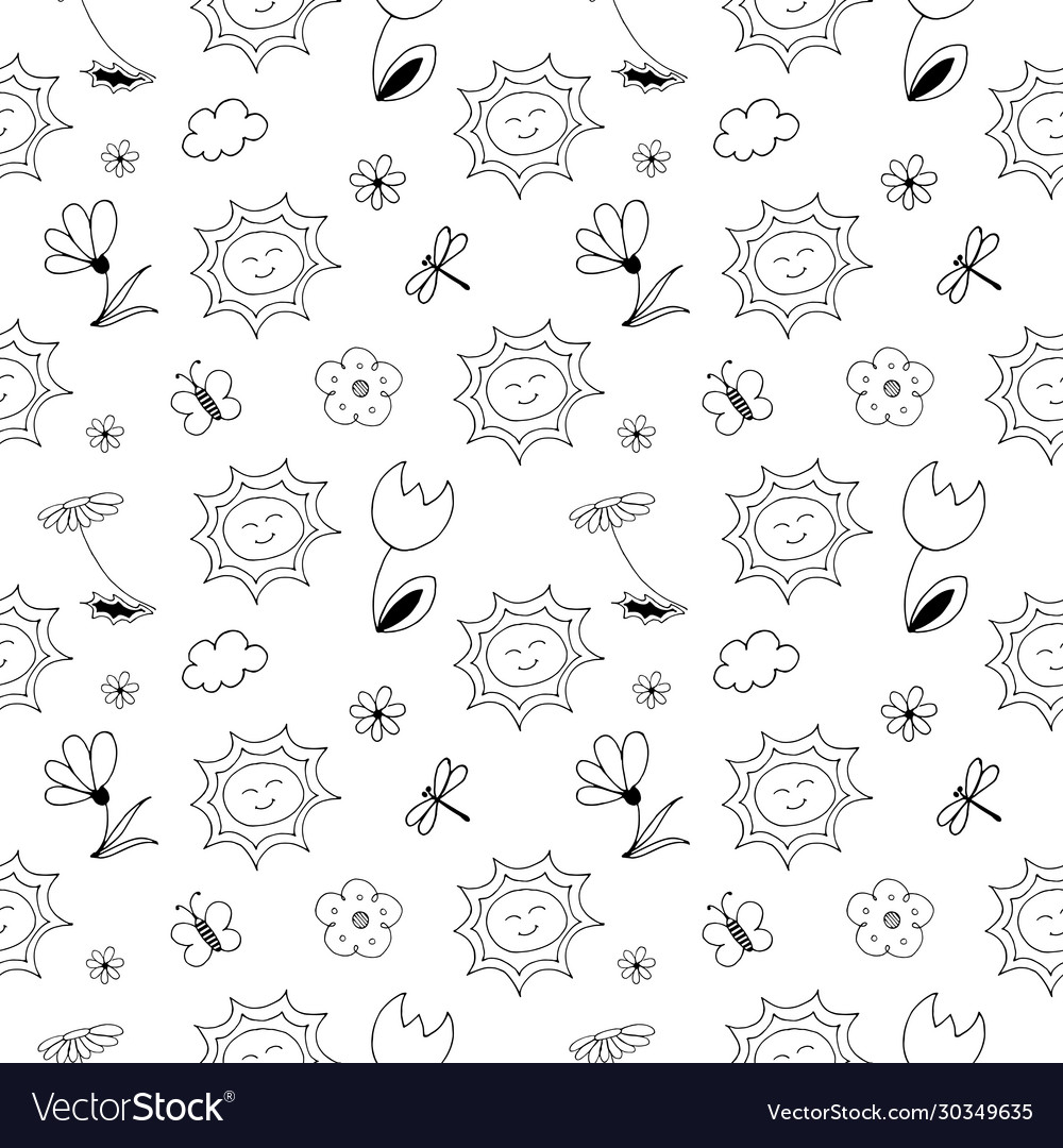 Spring doodle style pattern seamless vector image Spring doodle style pattern seamless