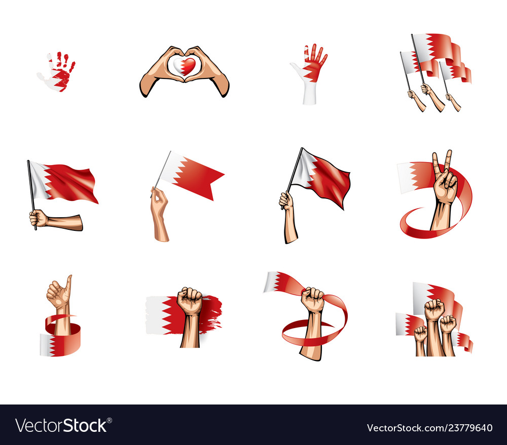 Bahrain flag and hand on white background vector image Bahrain flag and hand on white background