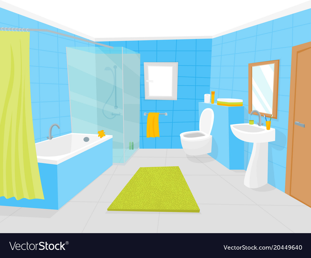 Cartoon bathroom interior with furniture card Vector Image