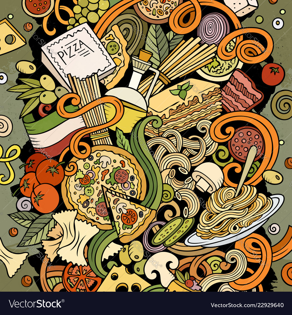 Cartoon color doodles italian food Royalty Free Vector Image