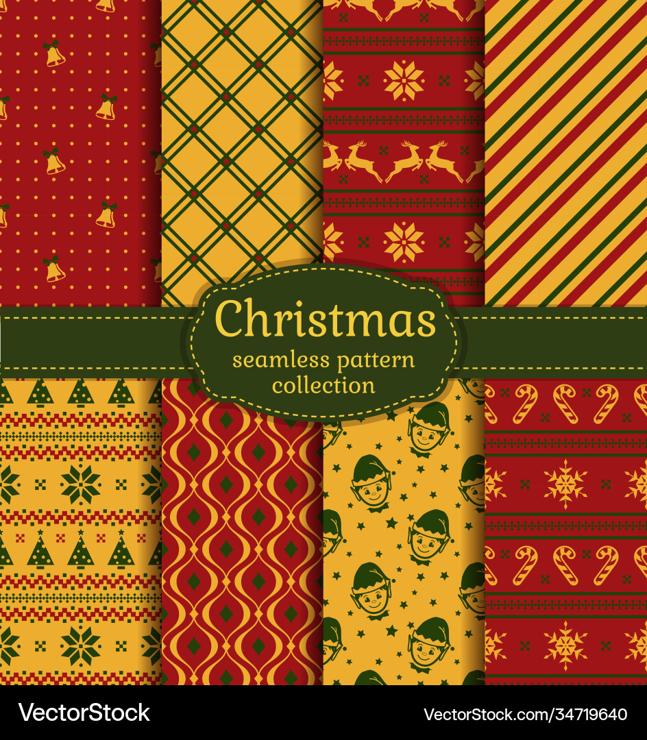 Christmas seamless patterns set Royalty Free Vector Image