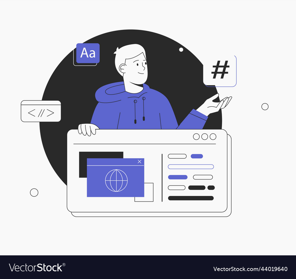 Mann arbeitet an Web- und Anwendungsentwicklung Vector Image Mann arbeitet an Web- und Anwendungsentwicklung