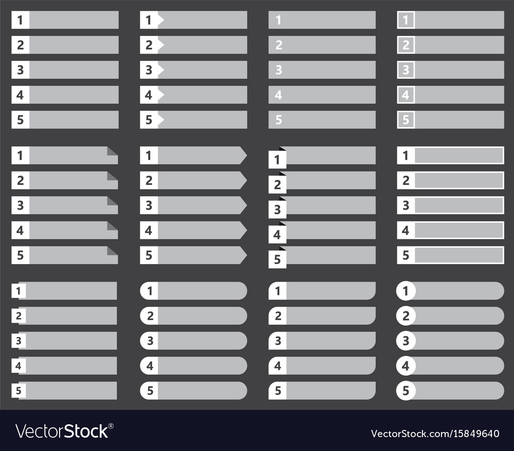 Numbered List Template Set Chart Table Royalty Free Vector