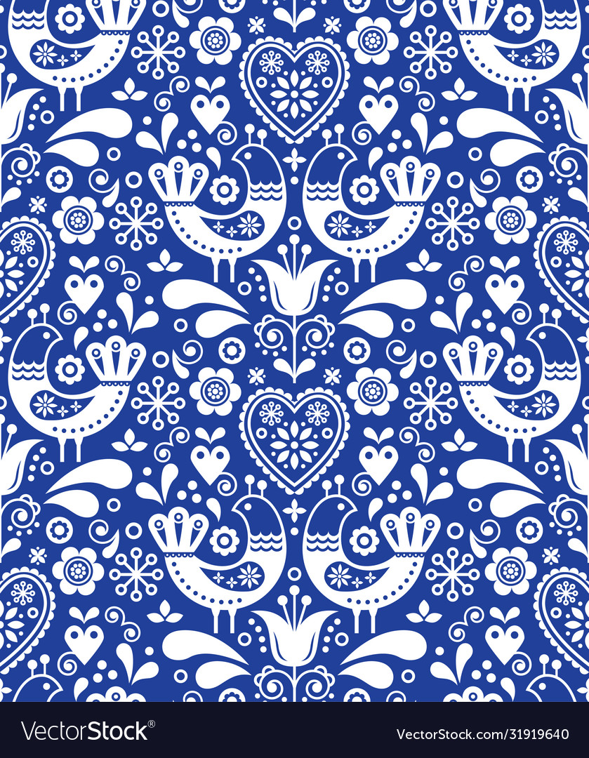Scandinavian seamless folk art pattern with birds Vector Image