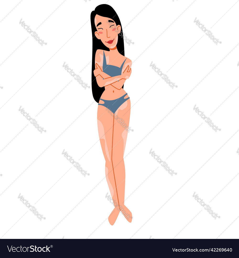 Slender asian woman with vitiligo the girl hugs vector image Slender asian woman with vitiligo the girl hugs