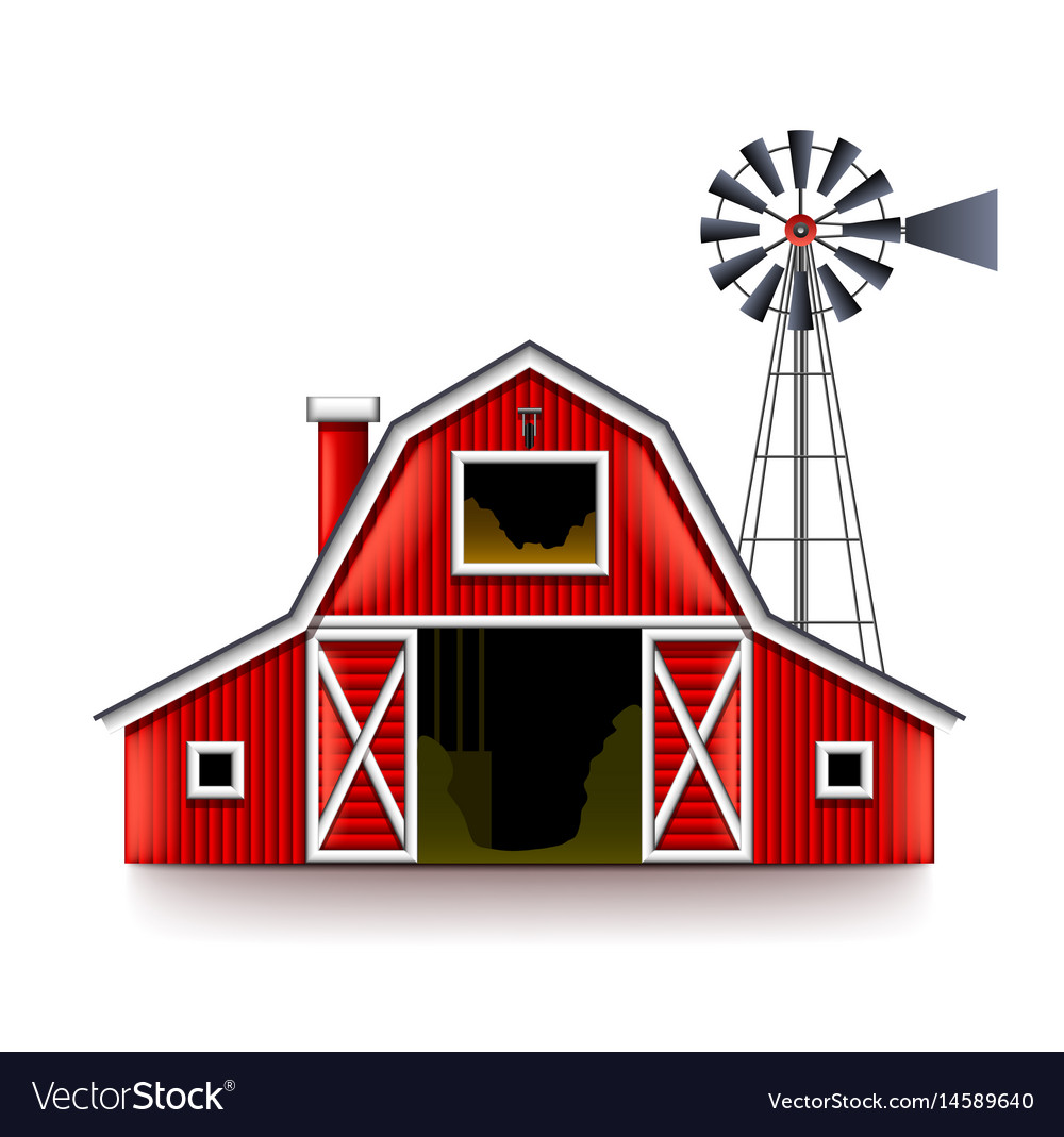 Traditional American Red Farm House Isolated Vector Image