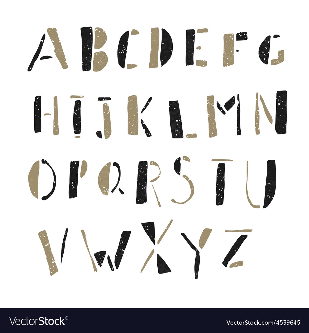 Alphabet simple hand drawn aged on white