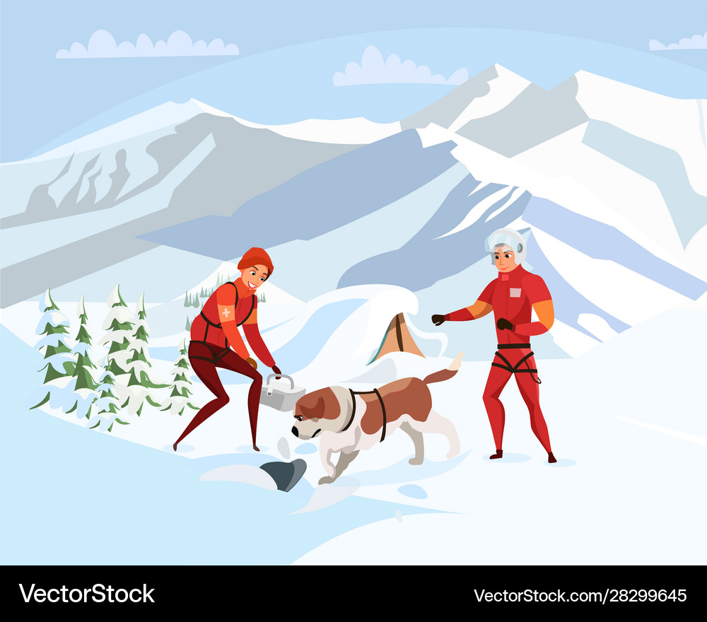 Alpine rescue service flat Royalty Free Vector Image