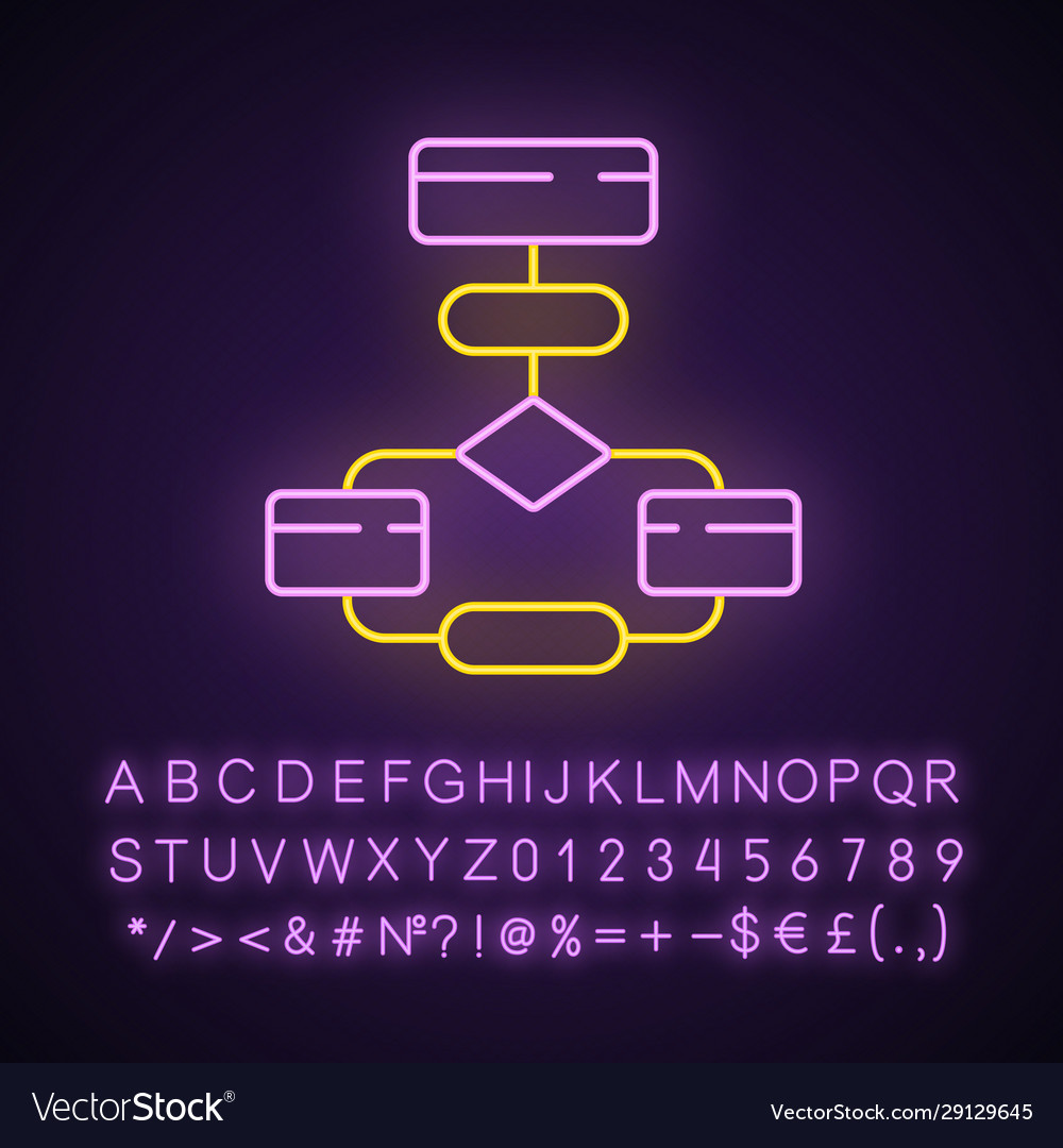 Flow diagram neon light icon flowchart process vector image Flow diagram neon light icon flowchart process