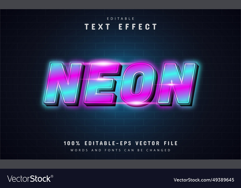 Gradient neon text effect vector image Gradient neon text effect