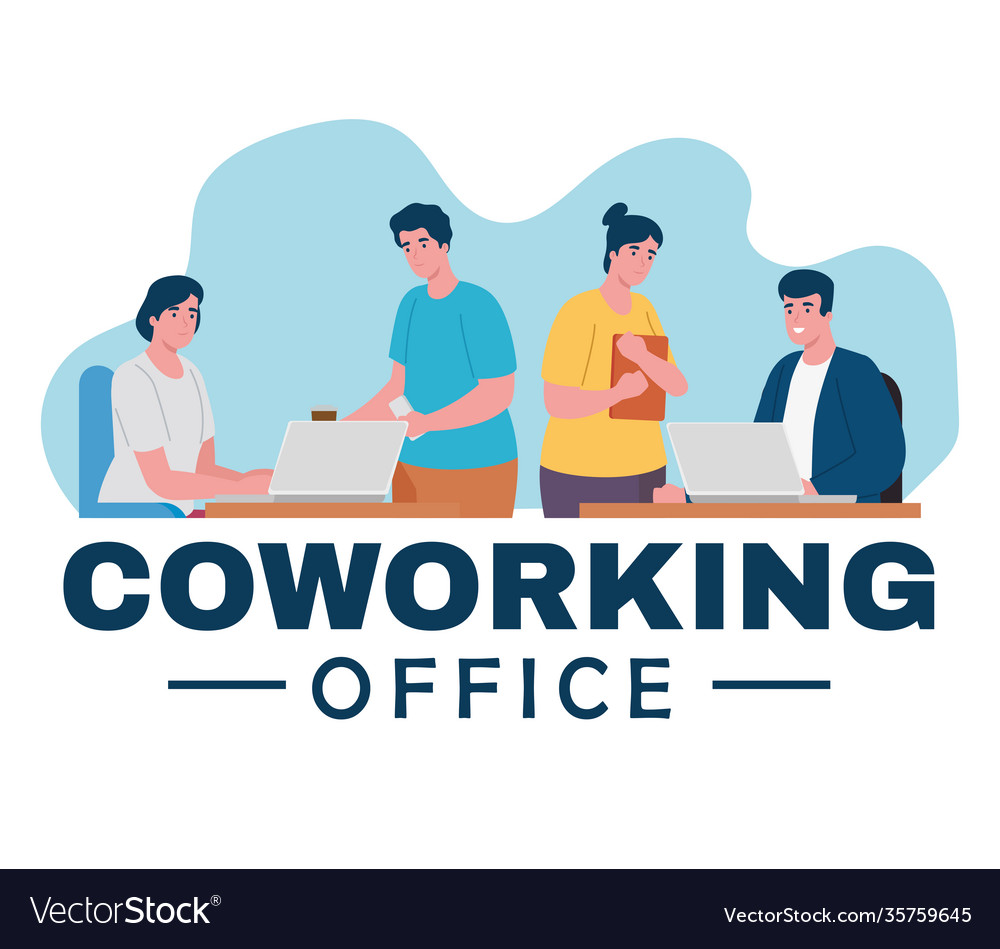 Group four workers coworking office characters Vector Image