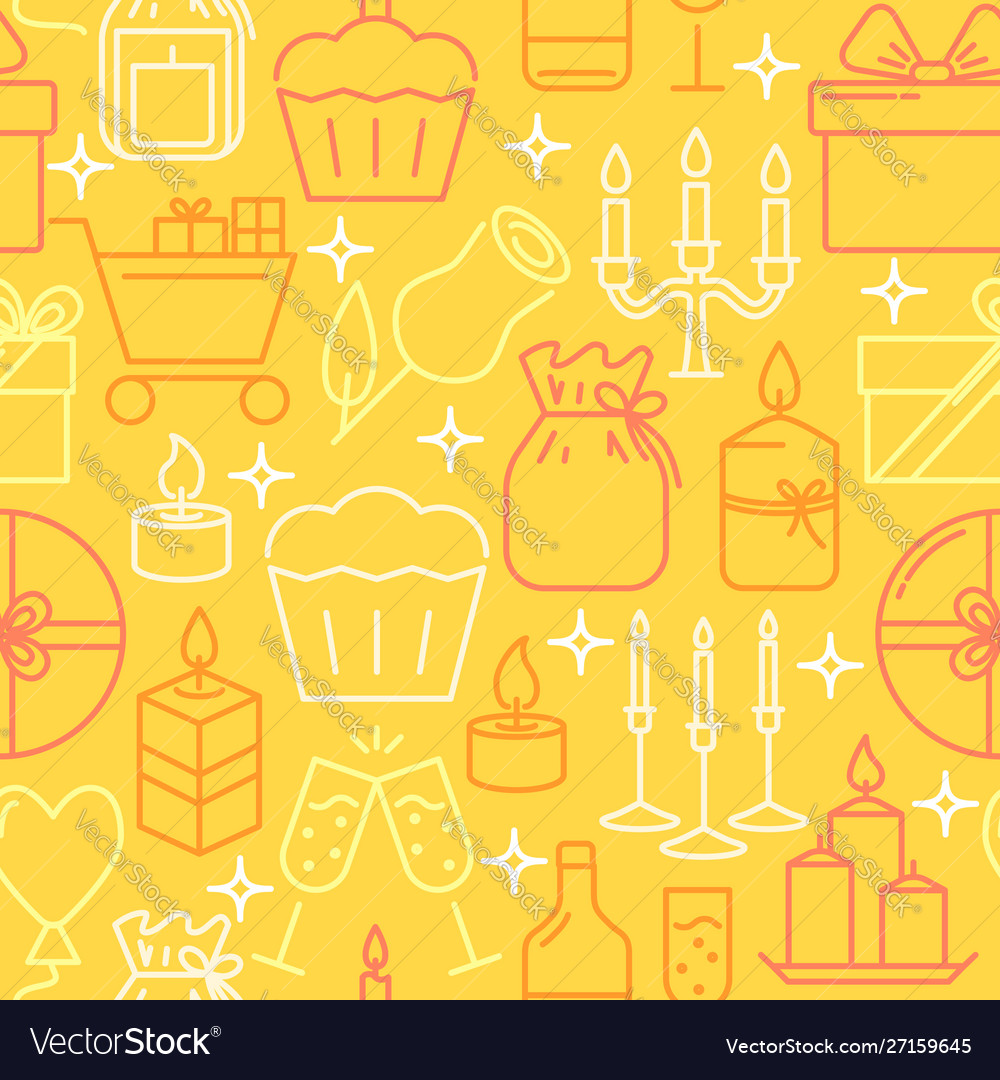 Holiday objects seamless pattern in line style vector image Holiday objects seamless pattern in line style