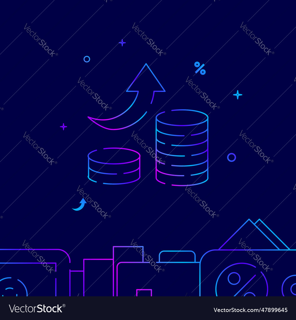 Increasing revenue coin stack gradient line icon