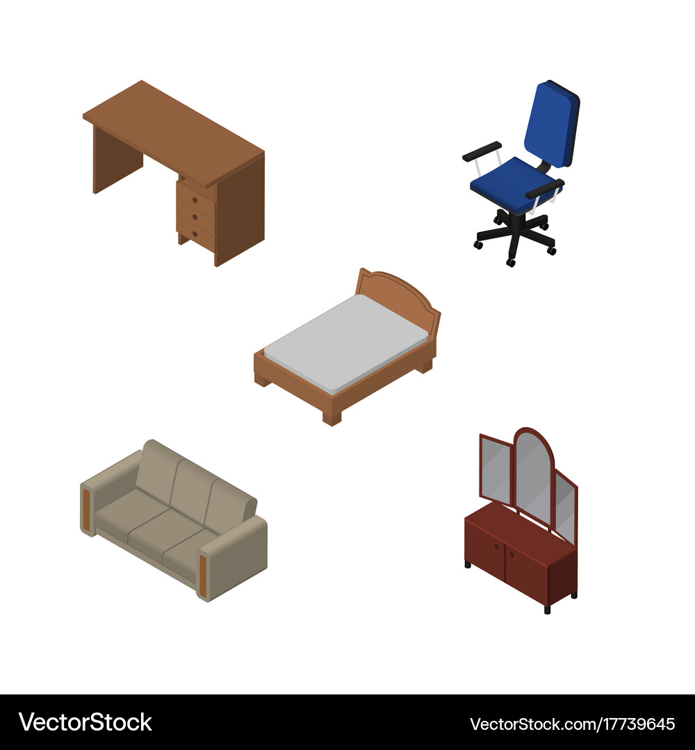 Isometric design set bedstead table drawer Vector Image