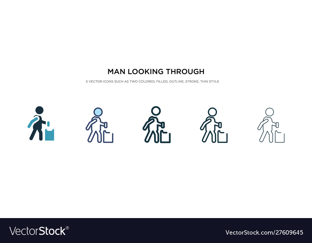 Man looking through garbage container icon vector image Man looking through garbage container icon