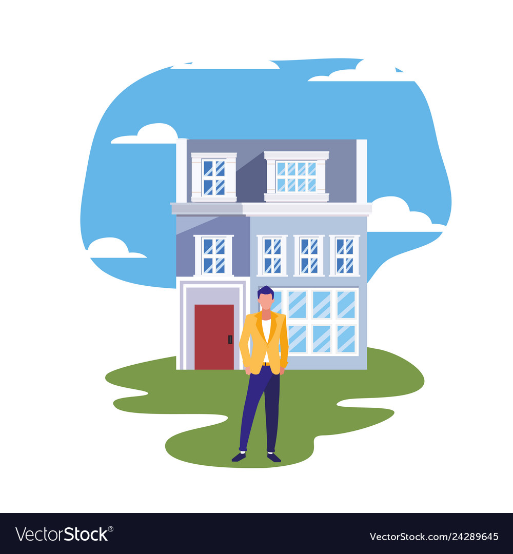 Man standing in front of house street