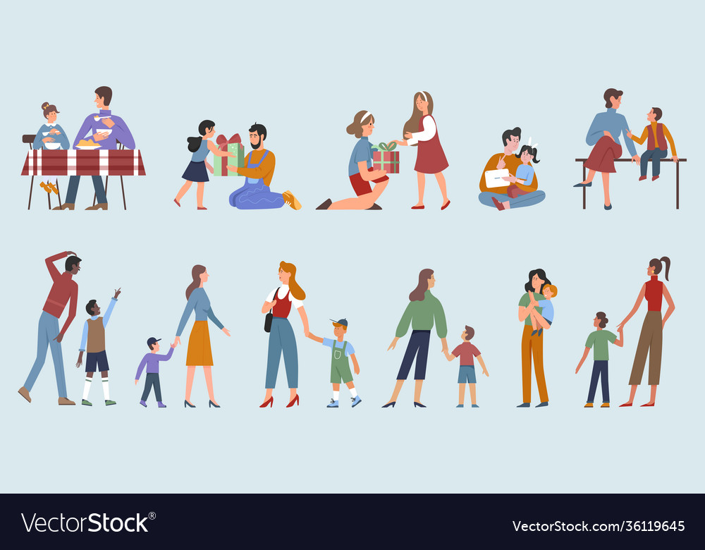 Parents with children happy parenting set Vector Image