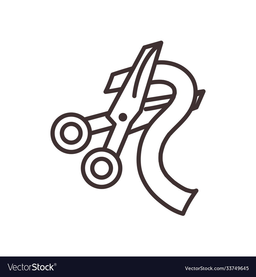 Scissor with ribbon line style icon design