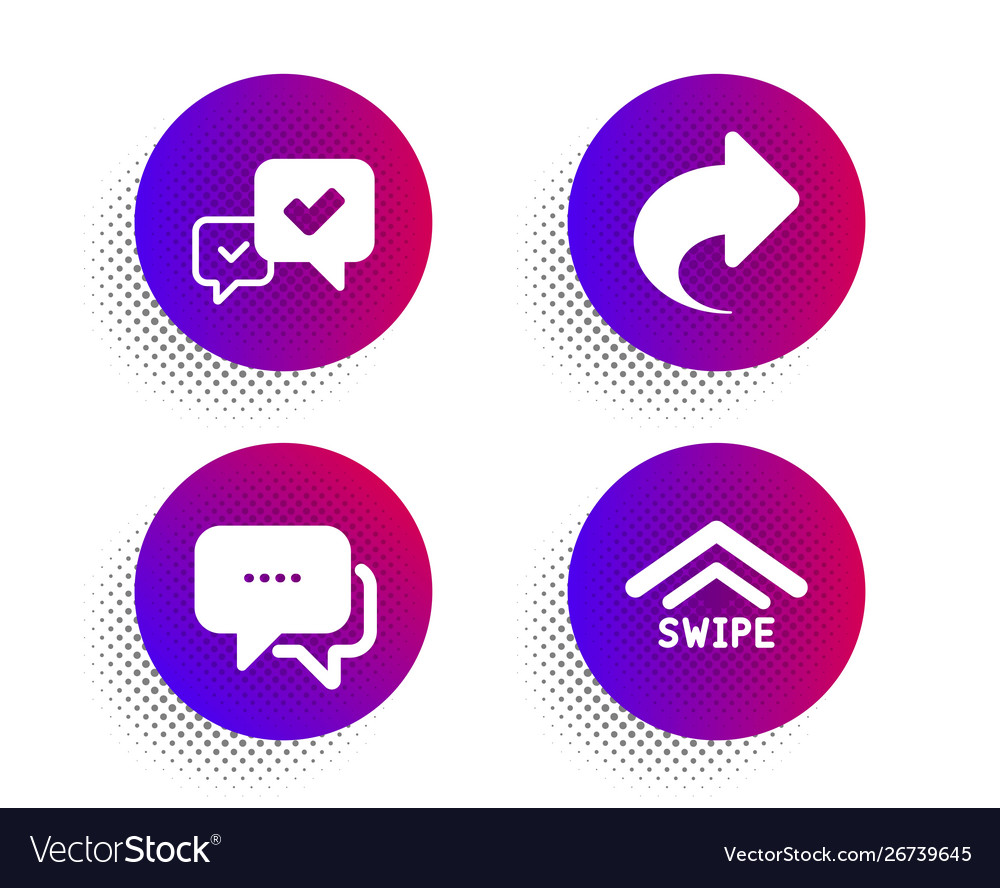 Share approve and message icons set swipe up
