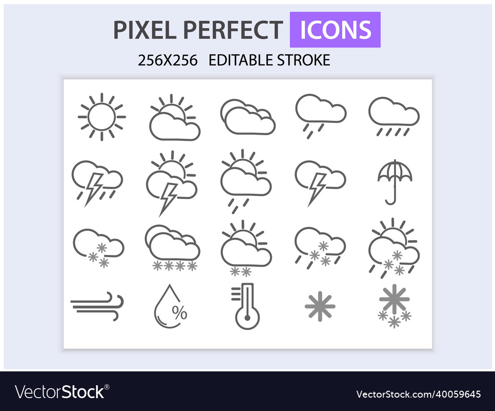 Simple set of weather line icons contains vector image Simple set of weather line icons contains