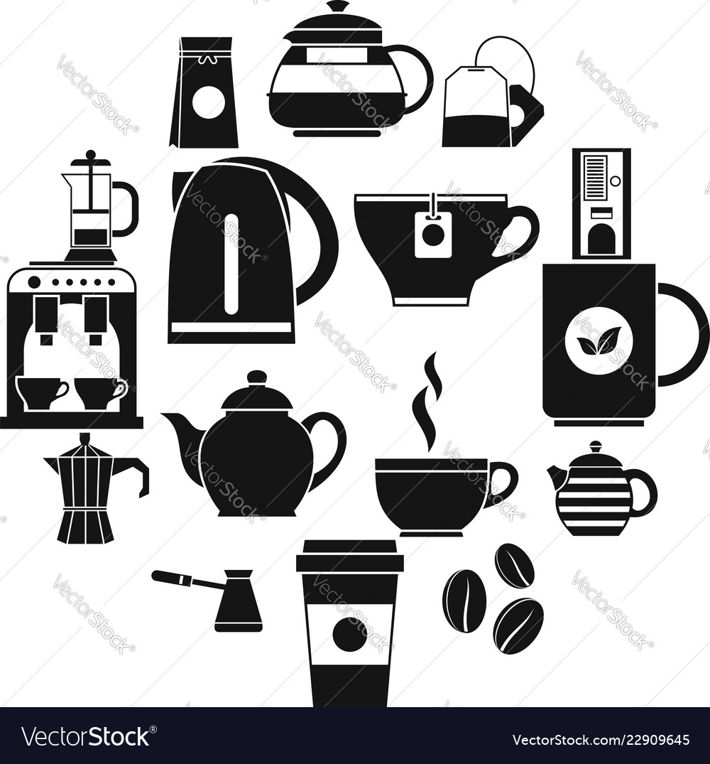 Tea and coffee icons set simple style Royalty Free Vector