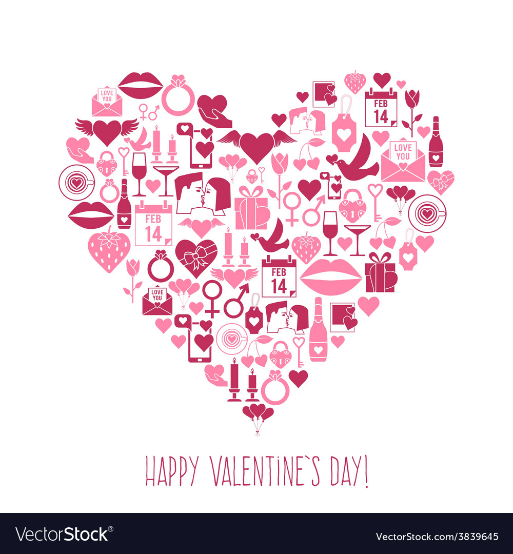 Valentines day mosaic icons heart card