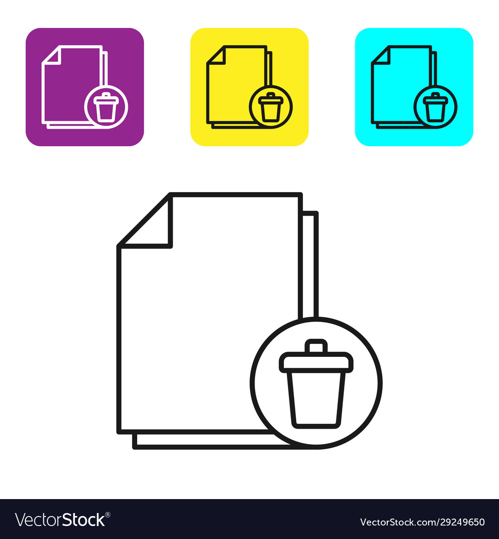 Black line delete file document icon isolated
