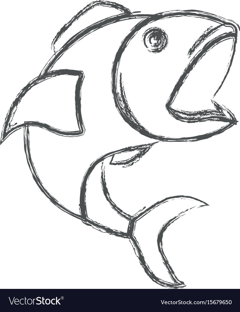 Blurred sketch silhouette open mouth fish Vector Image