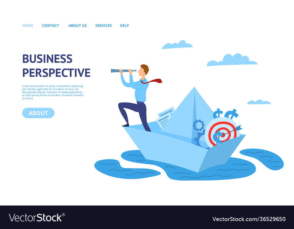 Businessman on paper boat concept card landing web