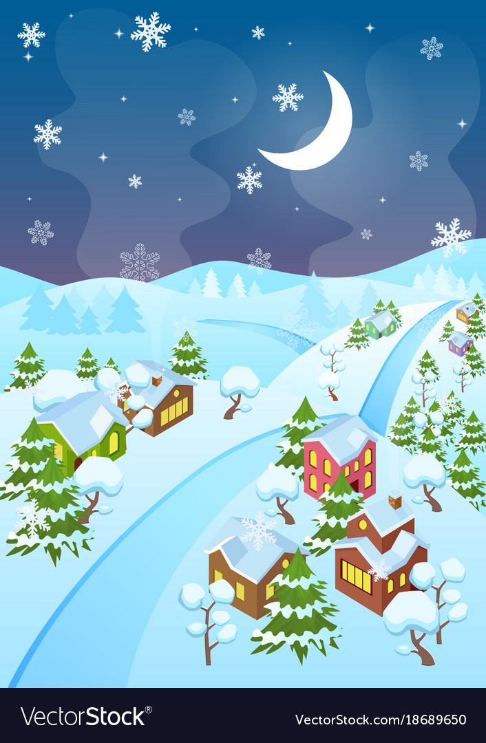 Cartoon winter village Royalty Free Vector Image