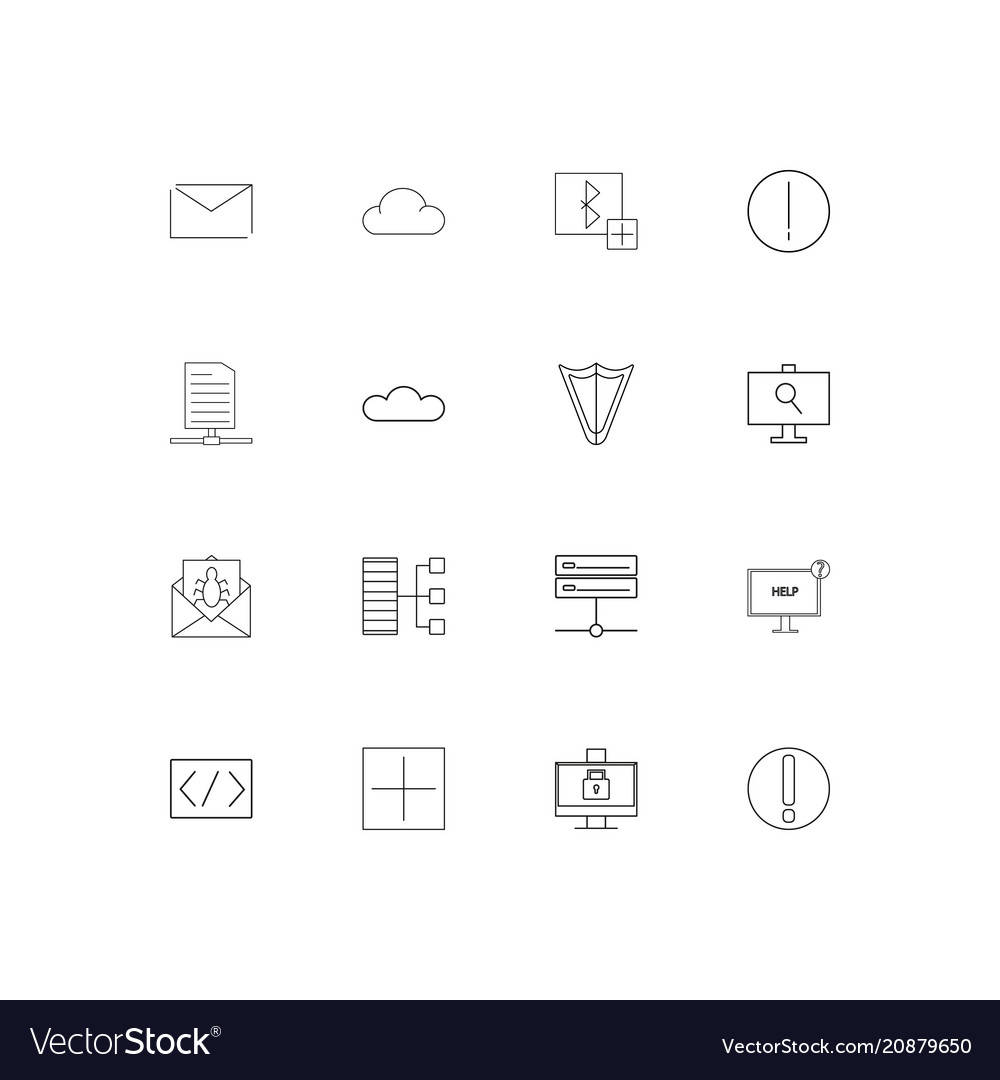 Cyber security linear thin icons set outlined